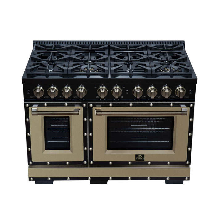 Forno - 48" Dual Fuel Range, 8 burners, in black with copper Trim
