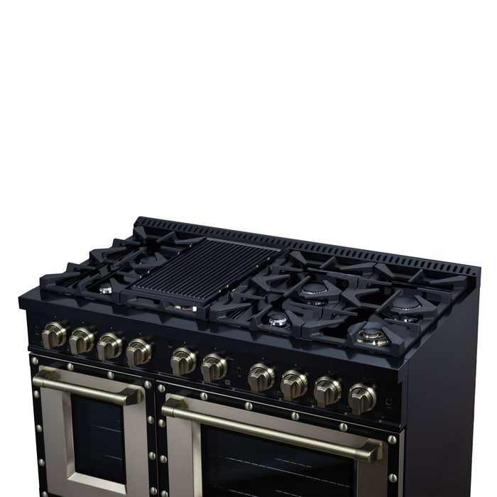 Forno - 48" Dual Fuel Range, 8 burners, in black with copper Trim