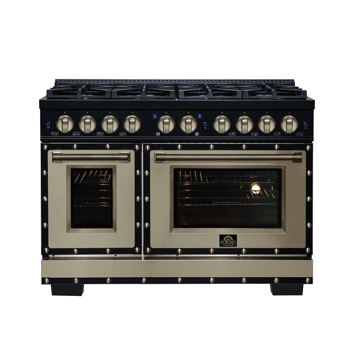 Forno - 48" Dual Fuel Range, 8 burners, in black with copper Trim