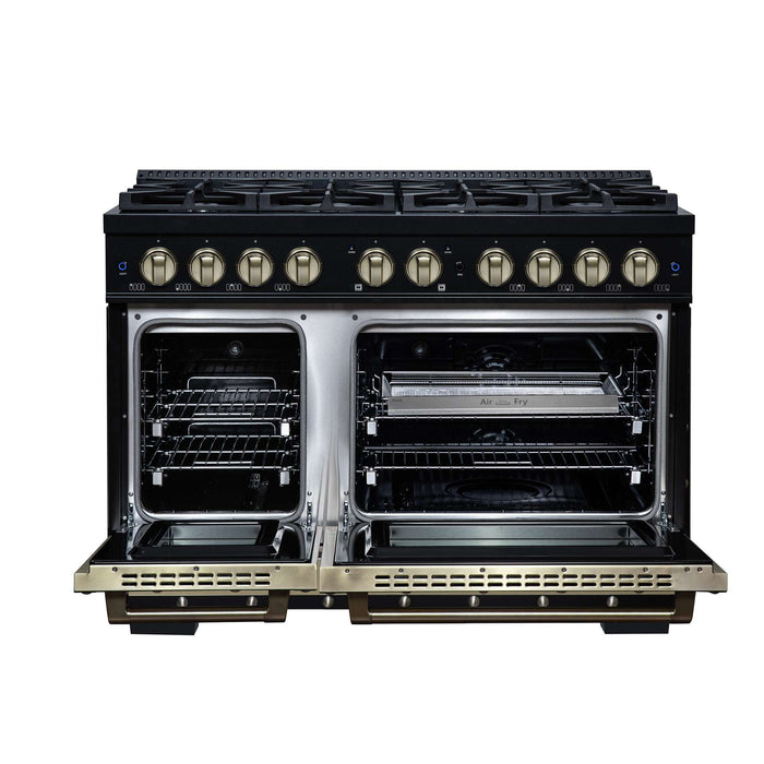 Forno - 48" Dual Fuel Range, 8 burners, in black with copper Trim