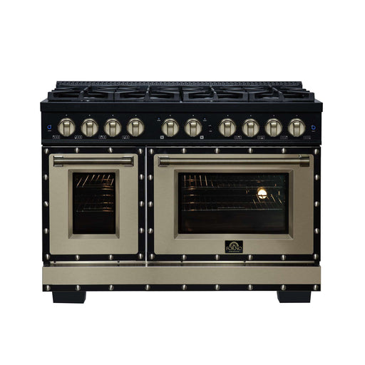 Forno - 48" Dual Fuel Range, 8 burners, in black with copper Trim