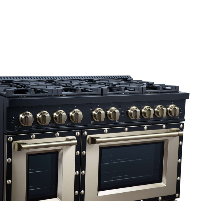 Forno - 48" Dual Fuel Range, 8 burners, in black with copper Trim