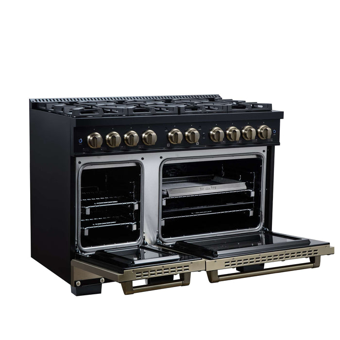 Forno - 48" Dual Fuel Range, 8 burners, in black with copper Trim