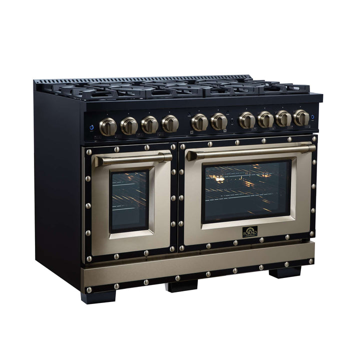 Forno - 48" Dual Fuel Range, 8 burners, in black with copper Trim