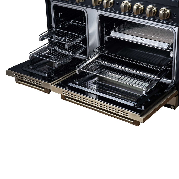 Forno - 48" Dual Fuel Range, 8 burners, in black with copper Trim