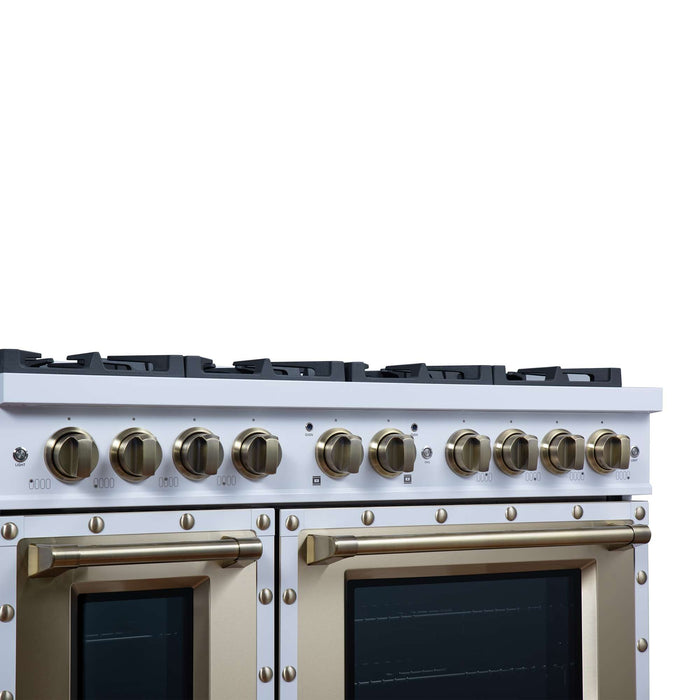 Forno - 48" Dual Fuel Range, 8 burners, in white with copper Trim