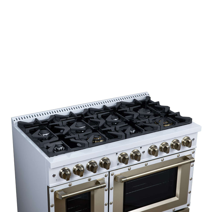 Forno - 48" Dual Fuel Range, 8 burners, in white with copper Trim