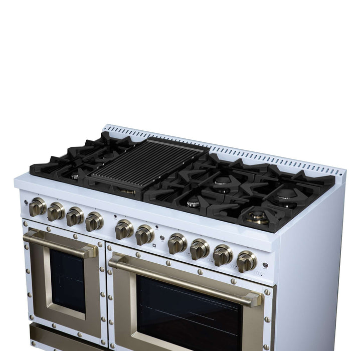 Forno - 48" Dual Fuel Range, 8 burners, in white with copper Trim