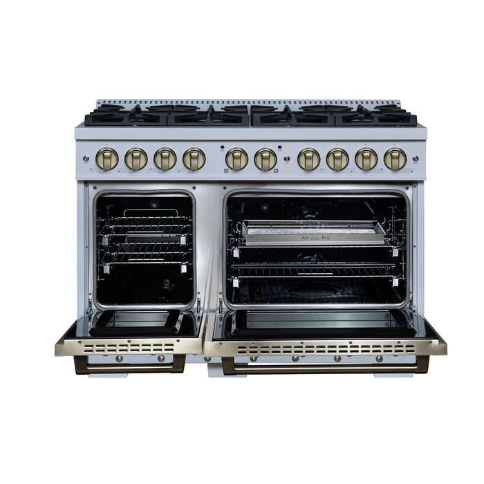 Forno - 48" Dual Fuel Range, 8 burners, in white with copper Trim