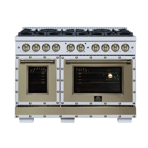 Forno - 48" Dual Fuel Range, 8 burners, in white with copper Trim