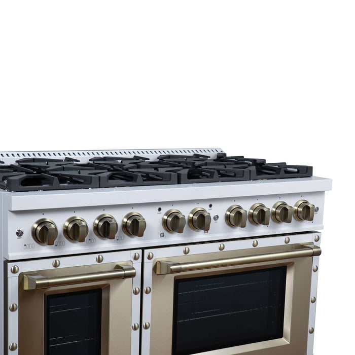Forno - 48" Dual Fuel Range, 8 burners, in white with copper Trim