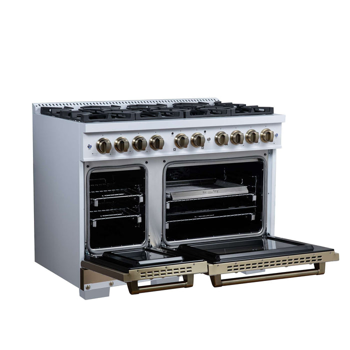 Forno - 48" Dual Fuel Range, 8 burners, in white with copper Trim
