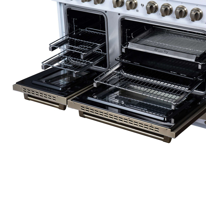 Forno - 48" Dual Fuel Range, 8 burners, in white with copper Trim