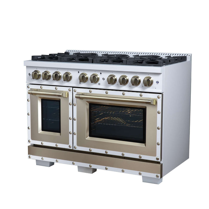 Forno - 48" Dual Fuel Range, 8 burners, in white with copper Trim