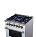 Forno Massimo 30-Inch Freestanding Dual Fuel Range in White with Antique Brass Accessories, 4 Burners, 4.32 cu. ft. Convection Oven