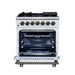 Forno Massimo 30-Inch Freestanding Dual Fuel Range in White with Antique Brass Accessories, 4 Burners, 4.32 cu. ft. Convection Oven