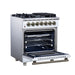 Forno Massimo 30-Inch Freestanding Dual Fuel Range in White with Antique Brass Accessories, 4 Burners, 4.32 cu. ft. Convection Oven