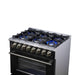 Forno Massimo 36 Inch Freestanding Dual Fuel Range in Black with Antique Brass Accessories, 6 Burners, 5.36 cu. ft. Convection Oven