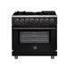 Forno Massimo 36 Inch Freestanding Dual Fuel Range in Black with Antique Brass Accessories, 6 Burners, 5.36 cu. ft. Convection Oven