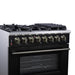 Forno Massimo 36 Inch Freestanding Dual Fuel Range in Black with Antique Brass Accessories, 6 Burners, 5.36 cu. ft. Convection Oven