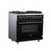Forno Massimo 36 Inch Freestanding Dual Fuel Range in Black with Antique Brass Accessories, 6 Burners, 5.36 cu. ft. Convection Oven