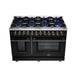 Forno Massimo 48 Inch Freestanding Dual Fuel Range in Black with Antique Brass Accessories, 8 Burners, 6.58 cu. ft. Convection Oven