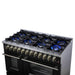 Forno Massimo 48 Inch Freestanding Dual Fuel Range in Black with Antique Brass Accessories, 8 Burners, 6.58 cu. ft. Convection Oven