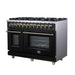 Forno Massimo 48 Inch Freestanding Dual Fuel Range in Black with Antique Brass Accessories, 8 Burners, 6.58 cu. ft. Convection Oven