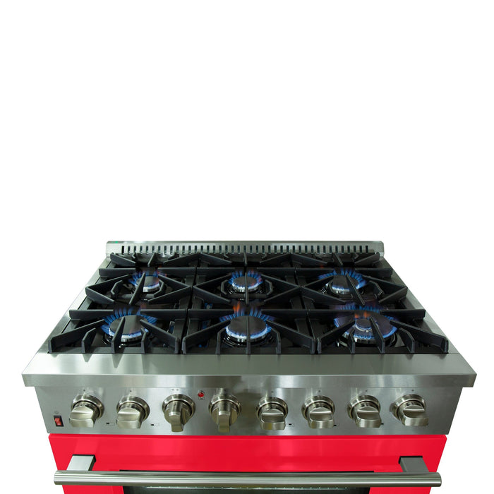 Forno Galiano 36-Inch Freestanding Dual Fuel Range, 6 Burners, Double Convection Ovens, Red Door