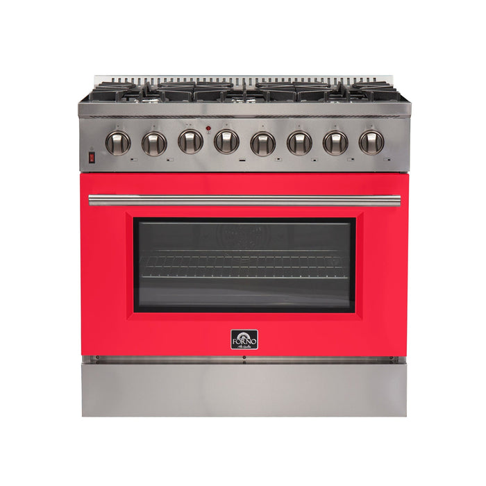 Forno Galiano 36-Inch Freestanding Dual Fuel Range, 6 Burners, Double Convection Ovens, Red Door