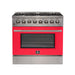 Forno Galiano 36-Inch Freestanding Dual Fuel Range, 6 Burners, Double Convection Ovens, Red Door