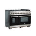 Forno Capriasca 48-Inch Freestanding Dual Fuel Range, 8 Burners, True Convection Oven, Black Doors