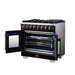 Forno Capriasca 36 Inch Freestanding French Door Dual Fuel Range in Black with Antique Brass Accessories, 6 Burners, True Convection Oven