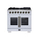Forno Capriasca 36 Inch Freestanding French Door Dual Fuel Range in White with Antique Brass Accessories, 6 Burners, True Convection Oven