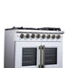 Forno Capriasca 36 Inch Freestanding French Door Dual Fuel Range in White with Antique Brass Accessories, 6 Burners, True Convection Oven