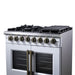 Forno Capriasca 36 Inch Freestanding French Door Dual Fuel Range in White with Antique Brass Accessories, 6 Burners, True Convection Oven