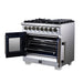 Forno Capriasca 36 Inch Freestanding French Door Dual Fuel Range in White with Antique Brass Accessories, 6 Burners, True Convection Oven