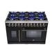 Forno Capriasca 48 Inch Freestanding French Door Dual Fuel Range in Black with Antique Brass Accessories, 8 Burners, True Convection Oven