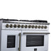 Forno Capriasca 48 Inch Freestanding French Door Dual Fuel Range in White with Antique Brass Accessories, 8 Burners, True Convection Oven