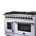 Forno Capriasca 48 Inch Freestanding French Door Dual Fuel Range in White with Antique Brass Accessories, 8 Burners, True Convection Oven
