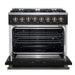 Forno Galiano 36-inch Dual Fuel Range in Black & Antique Brass Design, 6 Sealed Burners 83,000 BTU, 5.36 cu.ft. True Convection Oven