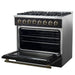 Forno Galiano 36-inch Dual Fuel Range in Black & Antique Brass Design, 6 Sealed Burners 83,000 BTU, 5.36 cu.ft. True Convection Oven