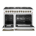 Galiano 48-inch Dual Fuel Range White & Antique Brass Design with 8 Sealed Burners 107,000 BTU, 6.58 cu. ft. double ovens & Griddle