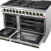 Galiano 48-inch Dual Fuel Range White & Antique Brass Design with 8 Sealed Burners 107,000 BTU, 6.58 cu. ft. double ovens & Griddle