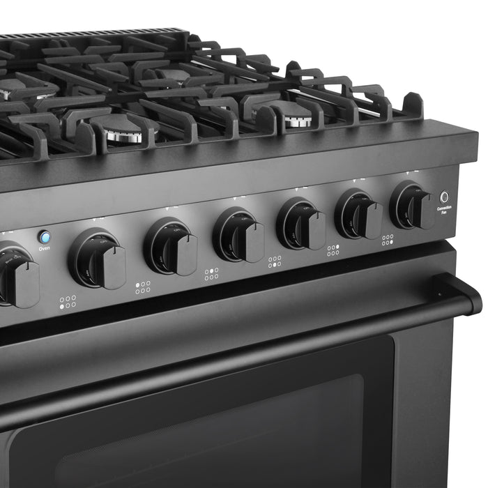 Cosmo 36 in. Haven Collection 6.0 cu. ft. Gas Range, 6 Burners, Convection Oven, Knob LEDs, Storage Drawer, Matte Black - COS-EPGR366-BK
