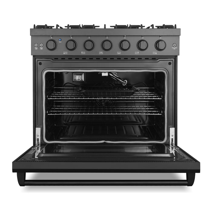Cosmo 36 in. Haven Collection 6.0 cu. ft. Gas Range, 6 Burners, Convection Oven, Knob LEDs, Storage Drawer, Matte Black - COS-EPGR366-BK
