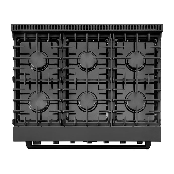 Cosmo 36 in. Haven Collection 6.0 cu. ft. Gas Range, 6 Burners, Convection Oven, Knob LEDs, Storage Drawer, Matte Black - COS-EPGR366-BK