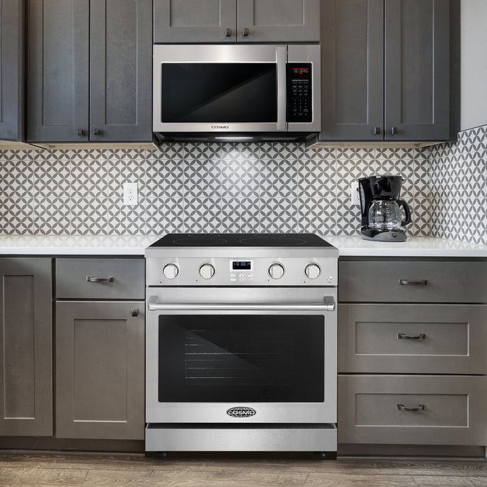 Cosmo 30 in. Haven Collection 4.8 cu. ft. Electric Range with 4 Burner Glass Cooktop and Convection Oven in Stainless Steel - COS-ERC304KBD