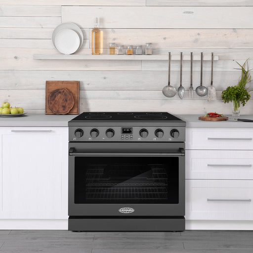 Cosmo 36 in. Haven Collection 6.1 cu. ft. Electric Ceramic Glass Range, 5 Burner Elements, Convection Oven, Matte Black - COS-ERC365KBD-BK