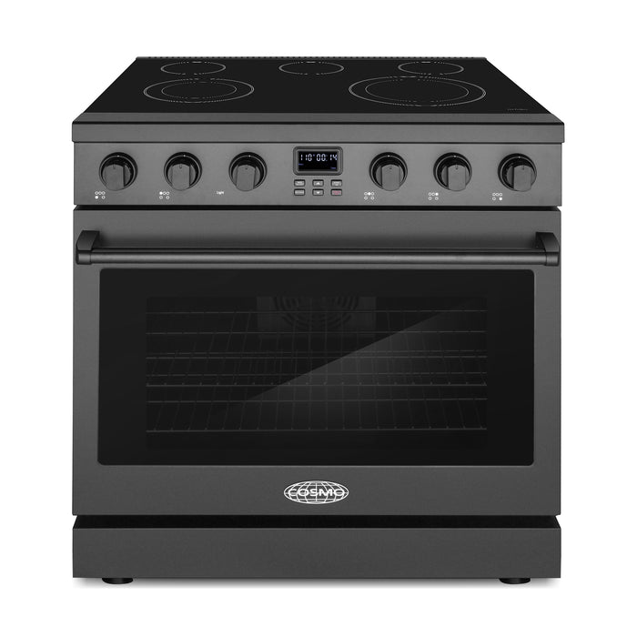 Cosmo 36 in. Haven Collection 6.1 cu. ft. Electric Ceramic Glass Range, 5 Burner Elements, Convection Oven, Matte Black - COS-ERC365KBD-BK